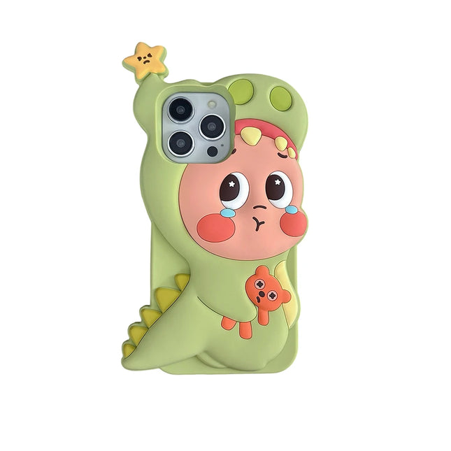 Cute 3D Dinosaur Twinkle Star Boy Phone Case For iPhone 17 Kawaii Shockproof Soft Silicone Cover