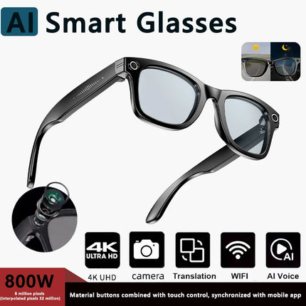 4K AI Smart Glasses 8MP HD Camera Video Bluetooth Call Intelligent Translation 270mAh Battery Voice Assistant Music Sunglasses