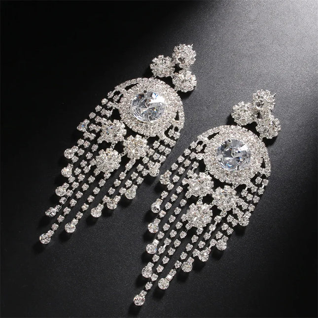 European and American rhinestone earrings for women's fashionable multi-layer exaggerated tassel earrings, versatile accessories