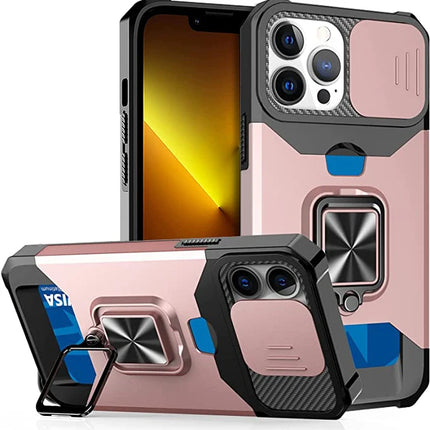 Case For iPhone 17 16 15 14 13 12 Pro Max Plus 8 7 Plus Mini Heavy Duty Protection With Sliding Camera Cover And Card Clip Cover