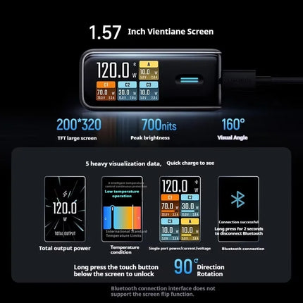 CukTech 10 Ultra GaN Charger 120W MAX Power Adaptor Adaptive Fast Charge Digital Display Mobile Phone Charger Original PD2.0 3.0