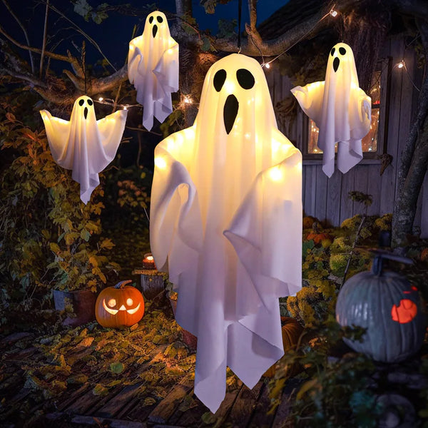 LED Glow Ghost Party Halloween Decoration for Home Indoor Outdoor Haunted House Bar Hanging Horror Props with Lights