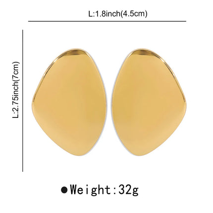 New Large Asymmetric Flat Bright Metal Alloy Massive Heavy Earrings for Women Girls Exaggerated Trend Jewelry Gifts