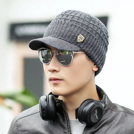 Men's Winter Keep Warm Visor Hats Thickened and Flannel Knitted Elastic Comfortable Winter Hats For Men