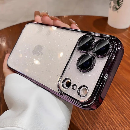 Plating Glittering Sparkle Transparent Phone Case For iPhone 17 Lens Camera Protection Slim Cover