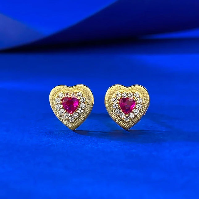 2025 spring/summer new s925 silver gold-plated heart-shaped brushed small earrings, fashionable and versatile