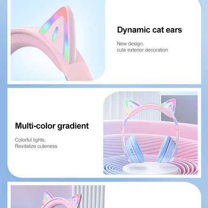RGB Cat Ear Bluetooth Headphones For Girls Gradient Wireless Headphones With Microphone Stereo Music Game Earphones Kids Gifts