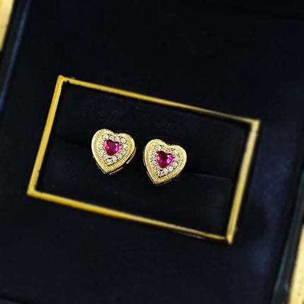 2025 spring/summer new s925 silver gold-plated heart-shaped brushed small earrings, fashionable and versatile