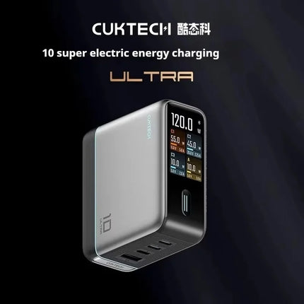 CukTech 10 Ultra GaN Charger 120W MAX Power Adaptor Adaptive Fast Charge Digital Display Mobile Phone Charger Original PD2.0 3.0