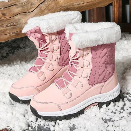 Winter snow boots for women's outdoor travel waterproof anti slip thickened warm high top cotton shoes women's midsole boots