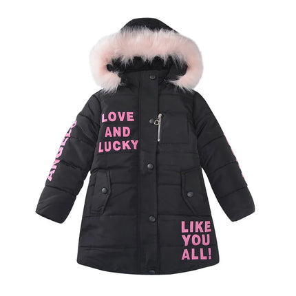 Winter Warm Jackets for Girls Fashion Fur Hooded Children Girls Waterproof Outwear Kids Cotton Lined Parkas