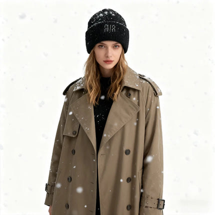 Winter Hats For Women Luxury Rhinestone Letters Fashion Cap Warm Hat Real Rabbit Fur Wool Skullies Beanies Knit Hats for Men