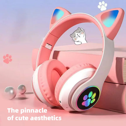 ST-28 Wireless Headphones Cat Ears Bluetooth Earphones Stereo Music Earbuds Bluetooth 5.0 Sports Gaming Headset with Mic
