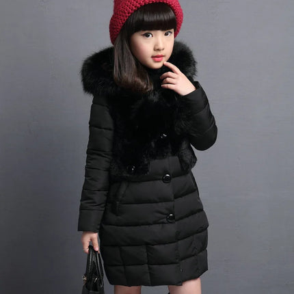 Winter Warm Jackets for Girls Fashion Fur Hooded Children Girls Waterproof Outwear Kids Cotton Lined Parkas