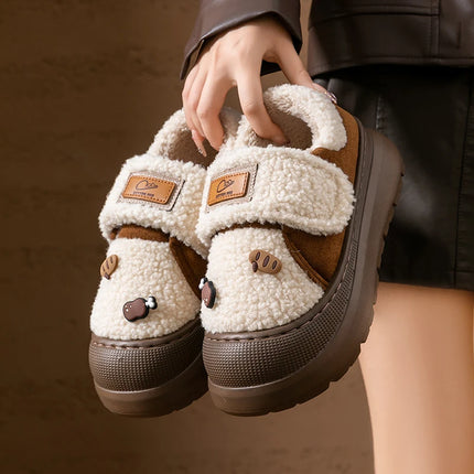 2025 New Platform Winter Cotton Shoes Women Outdoor Thick Bottom Warm Plush Slippers Woman Comfortable Cute Non Slip Snow Boots