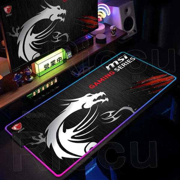 RGB MSI Pc Gaming Keyboard Expansion Mouse Pad LED Glowing Mat Anti-slip Rubber Backlight Esports Game Laptop Home Office Setup
