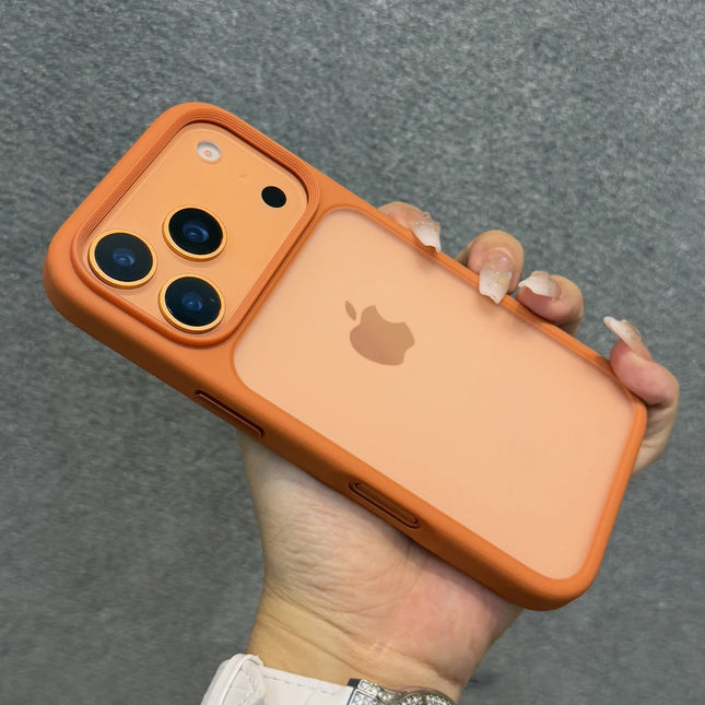 Luxury Orange Shield Matte Transparent Phone Case For iPhone 17 Pro Max 17 Pro 17Air Metal Buttons Skin Feel Shockproof Cover