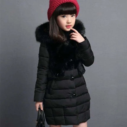 Winter Warm Jackets for Girls Fashion Fur Hooded Children Girls Waterproof Outwear Kids Cotton Lined Parkas