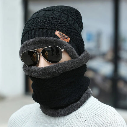 Winter hat men's warm and cold resistant with thick woolen hat cotton hat cycling knitted hat neck protection scarf two-piece se