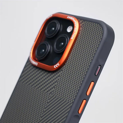 Matte Carbon Fiber Texture MagSafe Phone Case For iPhone 17 Wireless Charging Alloy Lens Protective Cover