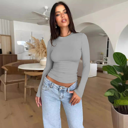 Long Sleeve T Shirt Women Autumn Winter Y2k Crop Top Casual Slim Fit Pullovers Solid O Neck T-shirts Streetwear Female Basic Tee