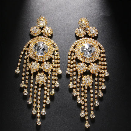 European and American rhinestone earrings for women's fashionable multi-layer exaggerated tassel earrings, versatile accessories