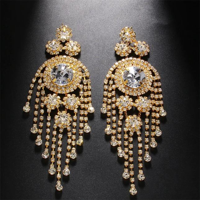 European and American rhinestone earrings for women's fashionable multi-layer exaggerated tassel earrings, versatile accessories
