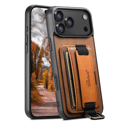 SUTENI Phone Case Wrist Strap Ring Buckle Faux Leather Card Holder Stand For iPhone 17 Pro Max 16 Plus 15 14 13 12