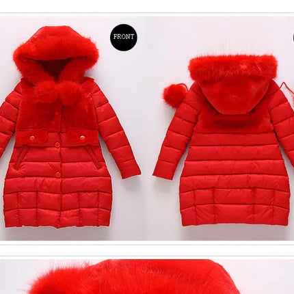 Winter Warm Jackets for Girls Fashion Fur Hooded Children Girls Waterproof Outwear Kids Cotton Lined Parkas