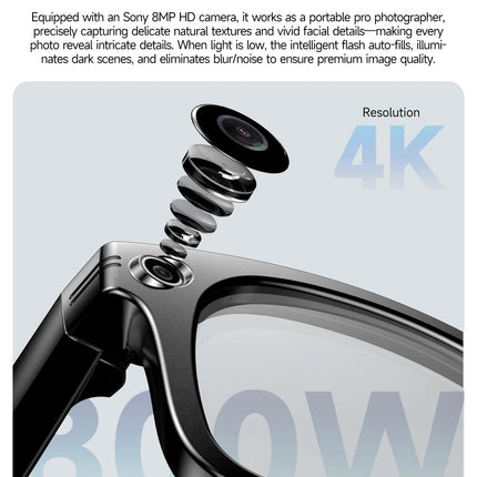 New Men Women 8MP HD Camera Smart Glasses For High-definition Photography Video Recording  Translation Voice Call And Music Play