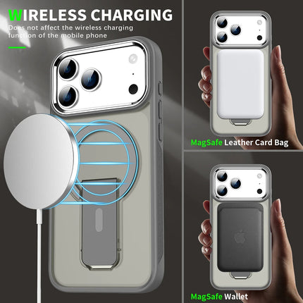 Luxury For Magsafe Phone Case For iPhone 17 Magnetic Wireless Charge Folding Stand Holder Matte Cover Cases