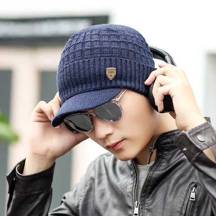 Men's Winter Keep Warm Visor Hats Thickened and Flannel Knitted Elastic Comfortable Winter Hats For Men