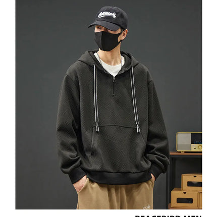 2025 New in Men's Hoodie Half Zip Long Sleeve Oversize Hooded Sweatshirt Male Spring Clothes Loose Fit Zip-up Golf Wear Big Size