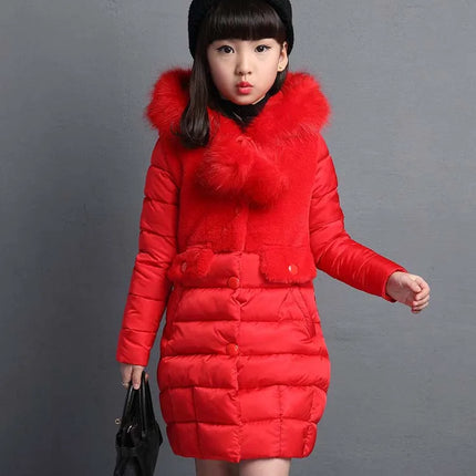 Winter Warm Jackets for Girls Fashion Fur Hooded Children Girls Waterproof Outwear Kids Cotton Lined Parkas
