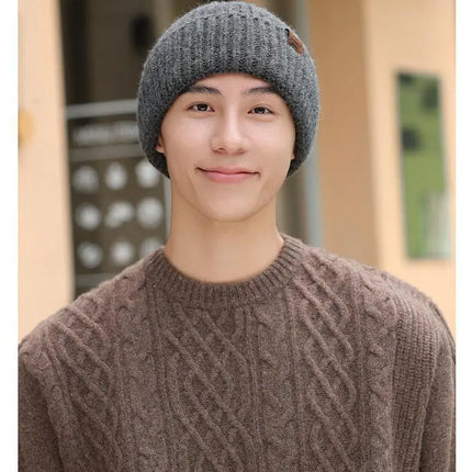 Winter Hats For Men Thickened Knitted Beanie Ear Protection Solid Color Cold Hat Keep Warm Baggy Cap Male Korean Elastic New