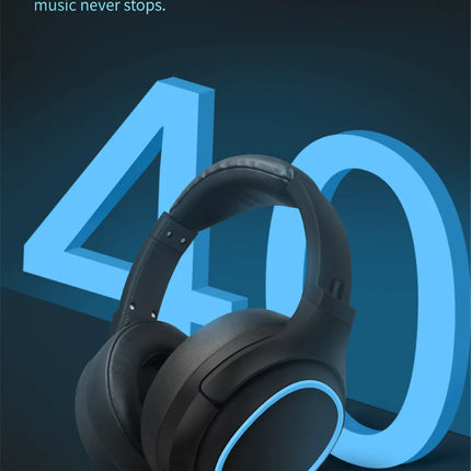 20 H Play Bluetooth Headphones with Large Earmuffs Wireless Earphones with Bass Noise Cancelling and Mic TF-card Support Helmet