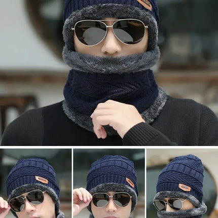 Winter hat men's warm and cold resistant with thick woolen hat cotton hat cycling knitted hat neck protection scarf two-piece se