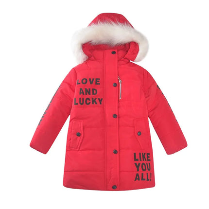 Winter Warm Jackets for Girls Fashion Fur Hooded Children Girls Waterproof Outwear Kids Cotton Lined Parkas