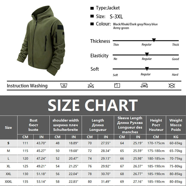 Winter Hunting Men’s Fleece Jacket Warm Coats Polar Outdoor Hoodie Jacket Multi-Pocket Casual Full Zip Sport Hiking Coat S-XXXL