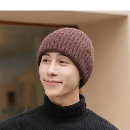 Winter Hats For Men Thickened Knitted Beanie Ear Protection Solid Color Cold Hat Keep Warm Baggy Cap Male Korean Elastic New