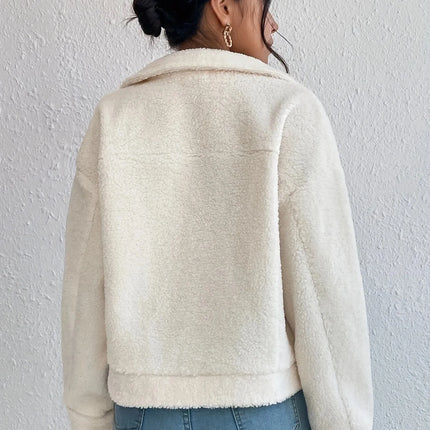 Winter Lamb Wool Short Coat For Women Thicken Warm Long Sleeve Turtleneck Jackets 2024 Autumn Fashion Streetwear Ladies Overcoat