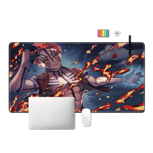 Japan Anime Desk Mat XL PC Akaza Gamer Cabinet Keyboard Rug Laptop Ghost D-demon Slayer Mouse Pad Black And White Manga Mousepad