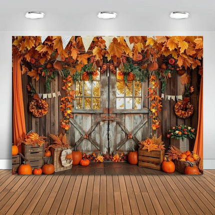 Fall Harvest Backdrop Autumn Barn Pumpkin Thanksgiving Maple Photography Background Festivals Party Baby Shower Decor Banner
