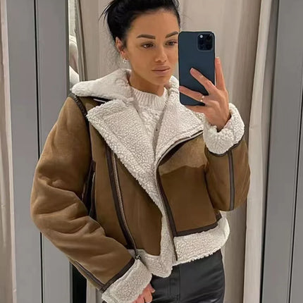 Winter new fur jacket for women fashion versatile suede motorcycle warm jacket