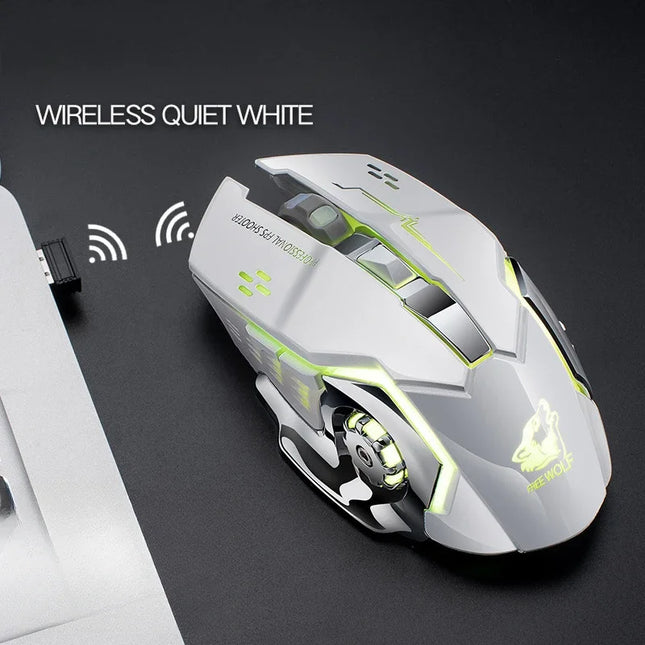 Free Wolf X8 Wireless Game Mouse Mute  Backlit Mechanical Mouse Ergonomic Charging Optical Mouse for PC Laptop Desktop