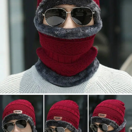 Winter hat men's warm and cold resistant with thick woolen hat cotton hat cycling knitted hat neck protection scarf two-piece se