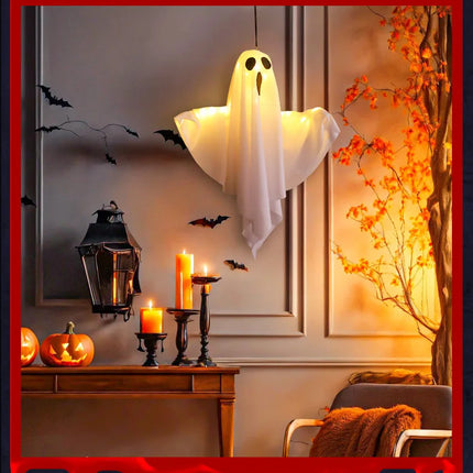 LED Glow Ghost Party Halloween Decoration for Home Indoor Outdoor Haunted House Bar Hanging Horror Props with Lights