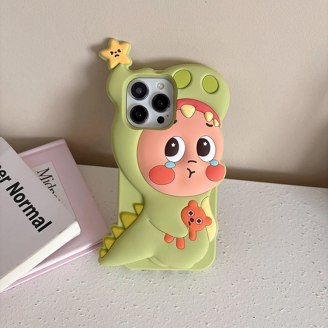 Cute 3D Dinosaur Twinkle Star Boy Phone Case For iPhone 17 Kawaii Shockproof Soft Silicone Cover