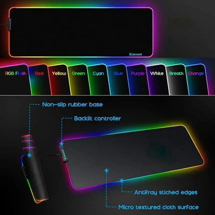 RGB MSI Pc Gaming Keyboard Expansion Mouse Pad LED Glowing Mat Anti-slip Rubber Backlight Esports Game Laptop Home Office Setup