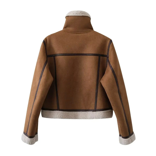 Winter new fur jacket for women fashion versatile suede motorcycle warm jacket